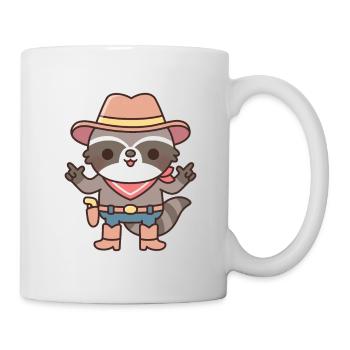 Mignon Cowboy Raccoon avec des pistolets à doigts - Mug blanc - blanc - Droite