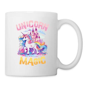 Einhorn Magie Regenbogen Schloss Bunt Fantasie - Tasse - Weiß - Rechts