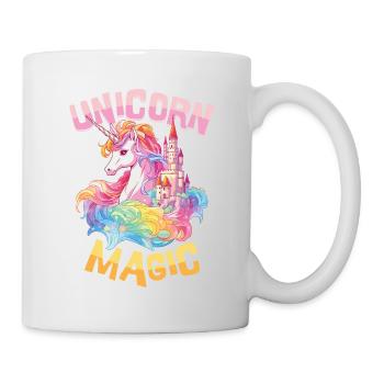 Einhorn Magie Regenbogen Schloss Bunt Fantasie - Tasse - Weiß - Rechts