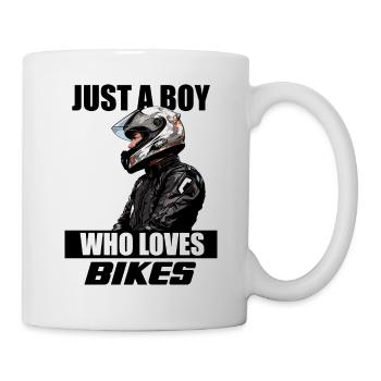 JUST A BOY WHO LOVES BIKES Motorrad Biker Helm - Tasse - Weiß - Rechts