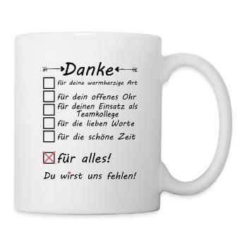 Teamkollege Kollege im Team Abschied Danke - Tasse - Weiß - Rechts