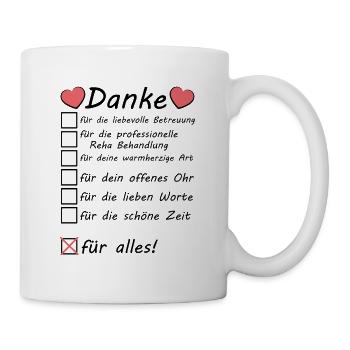 Danke Sagen an das Reha Team Abschiedsgeschenk - Tasse - Weiß - Rechts