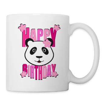Happy Birthday mit Panda in pink. - Tasse - Weiß - Rechts