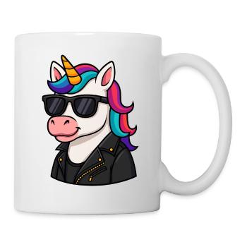 Stylisches Einhorn mit Lederjacke - Tasse - Weiß - Rechts