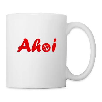 Ahoi Schriftzug mit Anker rot - Tasse - Weiß - Rechts