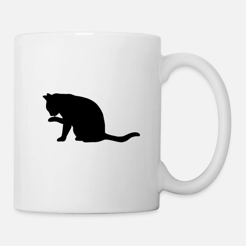 Katze leckt Pfote - Tasse - Weiß
