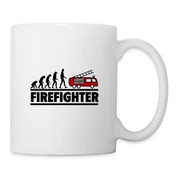 Feuerwehr-Evolution: Vom Mensch zum Feuerwehrmann - Tasse - Weiß - Rechts