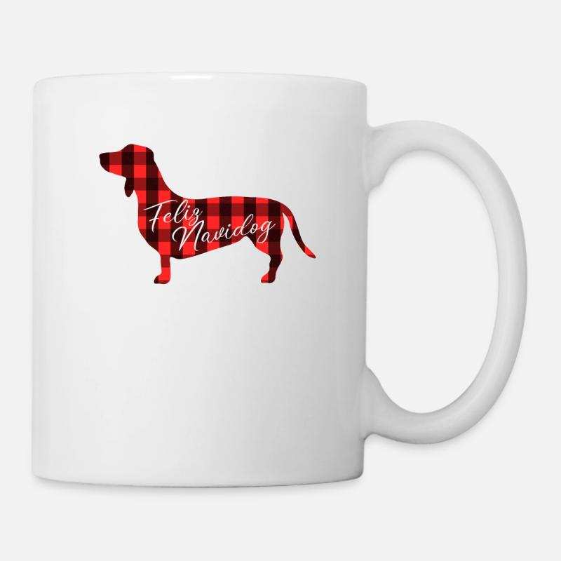 Dackel Feliz Navidad Geschenk Weihnachten Karos - Tasse - Weiß