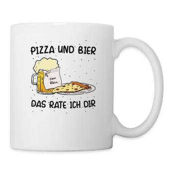 Pizza und Bier Pizzaservice Pizzeria Geschenk - Tasse - Weiß - Rechts