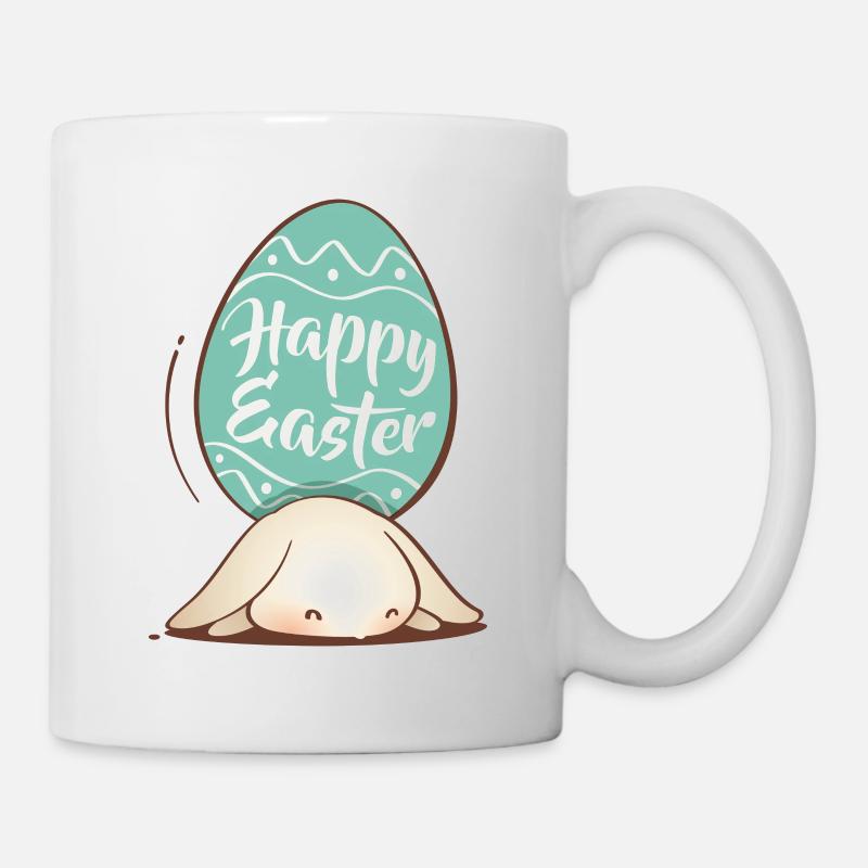 Doux lapin de Pâques avec oeuf coloré et lettrage - Mug blanc - blanc