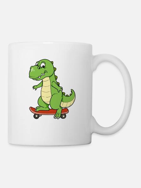 Dino Dinosaurier Skateboard T-Rex Skater Board - Tasse - Weiß