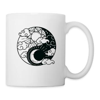 Sun Moon Yin Yang Sonne Halbmond Meditation - Tasse - Weiß - Rechts