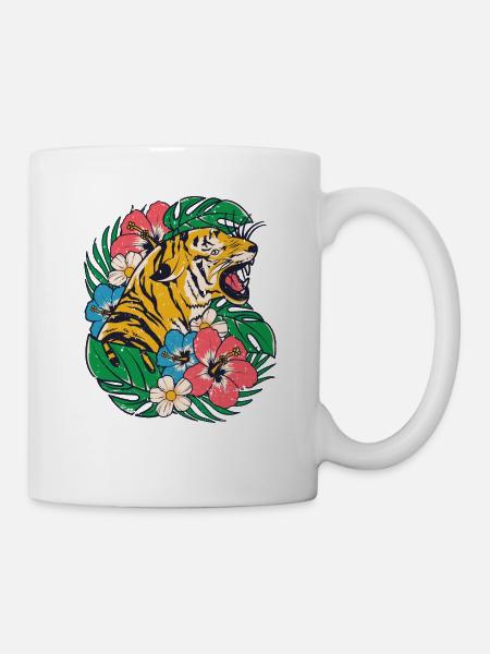 Tiger Jungle Cat prédateur été tropical - Mug blanc - blanc