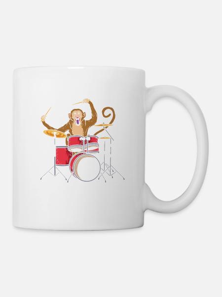 Monkey Playing Drums Drummer Band The Animal - Mug - white