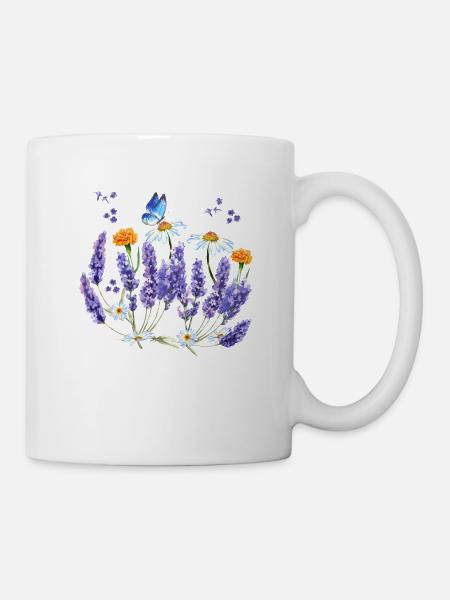 Lavender Wildflower Butterfly Daisy Flower Botanic - Mug - white