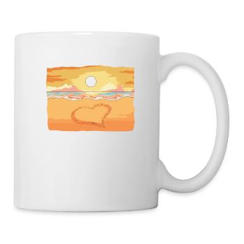 Herz im Sand gemalt am Meer mit Sonnenuntergang - Tasse - Weiß - Rechts