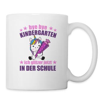Einhorn Schule Einschulung Kindergarten Glitzer - Tasse - Weiß - Rechts