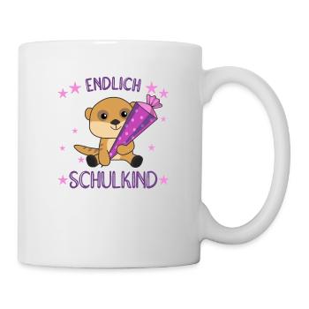 Endlich Schulkind Erdmännchen Schultüte Schule - Tasse - Weiß - Rechts