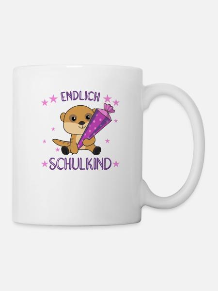 Endlich Schulkind Erdmännchen Schultüte Schule - Tasse - Weiß