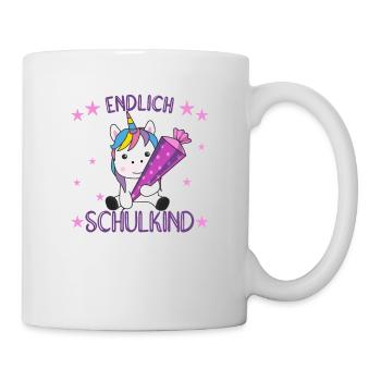 Endlich Schulkind Einhorn Schultüte Schule - Tasse - Weiß - Rechts