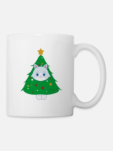 Katze als Weihnachtsbaum verkleidet - Tasse - Weiß