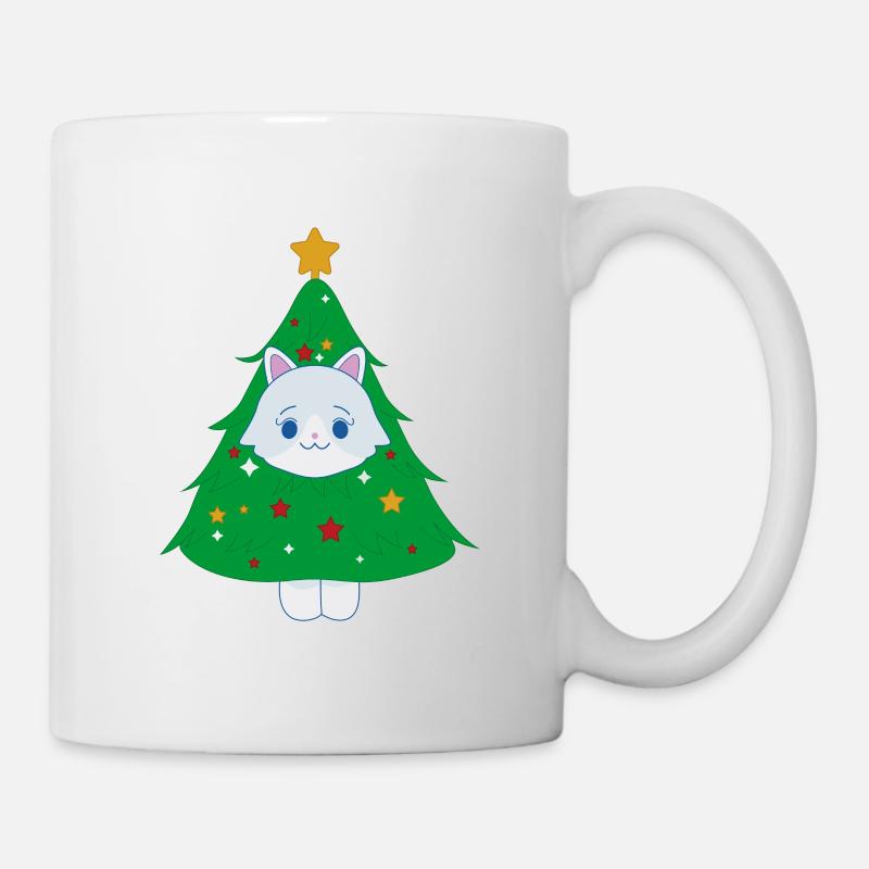 Katze als Weihnachtsbaum verkleidet - Tasse - Weiß