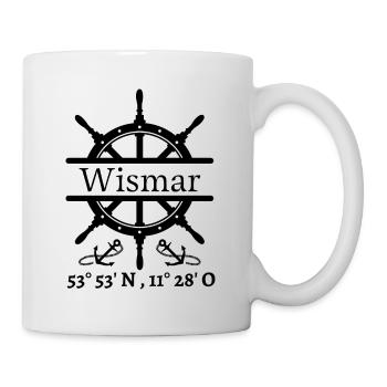 Wismar-Steuerrad, Anker & Koordinaten-Hansestadt - Tasse - Weiß - Rechts