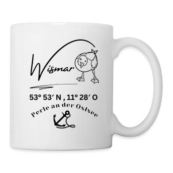 Wismar-Möwe-Anker-Ostsee-Koordinaten-Hansestadt - Tasse - Weiß - Rechts