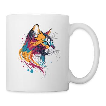 Farbenfrohe Katzen-Illustration - Tasse - Weiß - Rechts