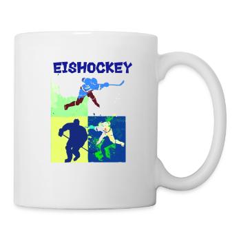 Eishockey, Hockey, Graffi, bunt, stencil - Tasse - Weiß - Rechts