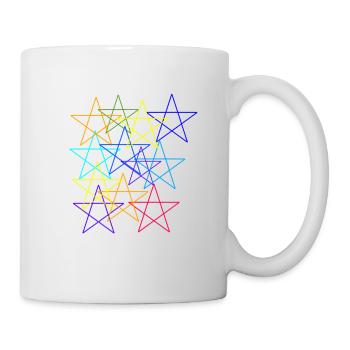 Fünfecke, bunt, Muster, Sterne,outline - Tasse - Weiß - Rechts