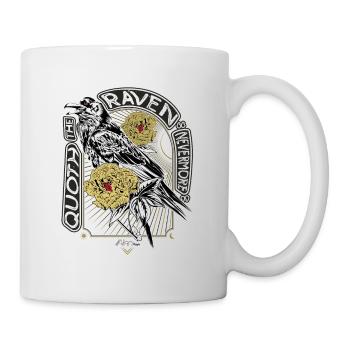 Rabe und Pfingstrosen - Handgezeichnet - Lesen - Tasse - Weiß - Rechts