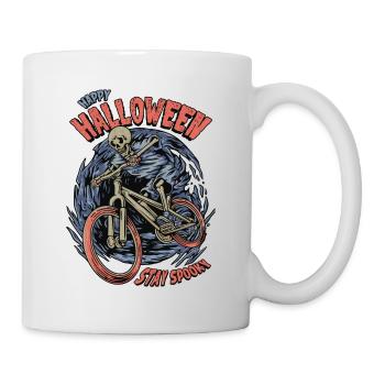 Halloween skeleton rides a bike - Mug - white - Right