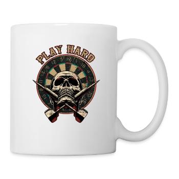 Play Hard Skull - Dart T-Shirts RAHMENLOS - Sport - Tasse - Weiß - Rechts