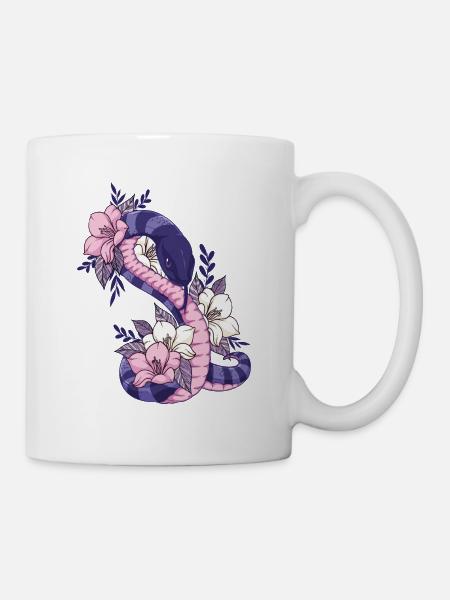 Serpent Serpent Fleur Tatouage Bstyled Mode Décontractée - Mug blanc - blanc