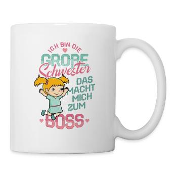 Große Schwester Spruch Schwangerschaft Mädchen - Tasse - Weiß - Rechts