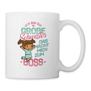 Große Schwester Spruch Schwangerschaft Mädchen - Tasse - Weiß - Rechts