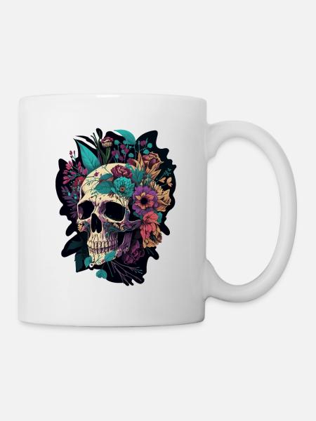 Menschlicher Schädel & Blumen 5 - Tasse - Weiß