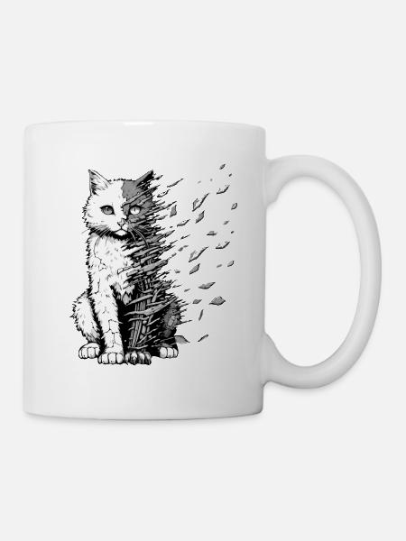 Eine traurige, zerbrechliche Katze. Animiertes Tier. - Tasse - Weiß