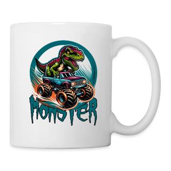 T-Rex Dino Tyrannosaurus Rex auf Monstertruck - Tasse - Weiß - Rechts