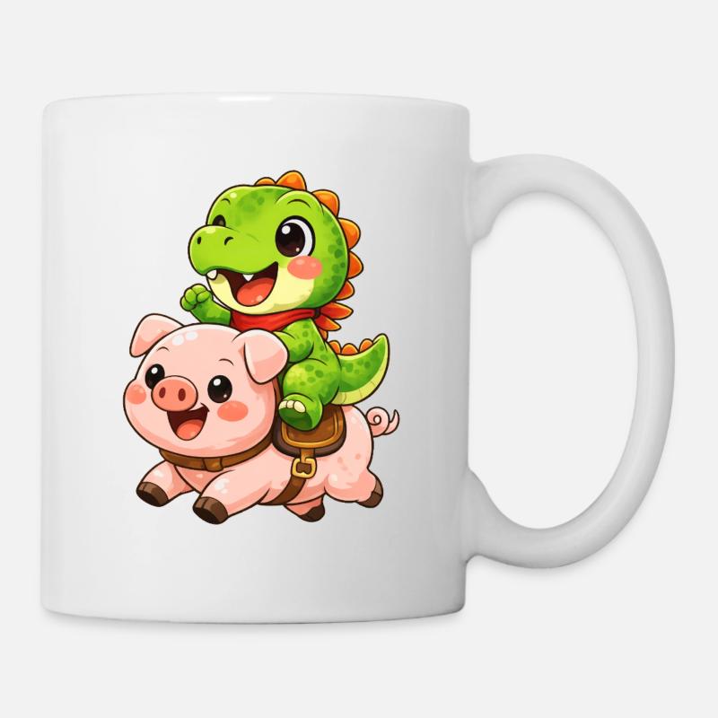 Little dino rides pig - Mug - white