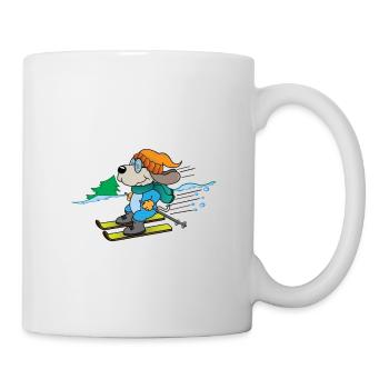 Chien chiot monte hiver ski départ cadeau comique - Mug blanc - blanc - Droite