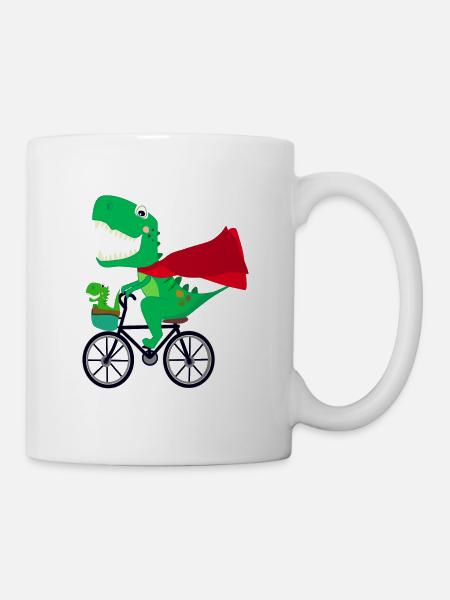 dinosaure super-héros drôle à vélo - Mug blanc - blanc