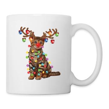 Christmas Toyger Cat In Santa Hat & Xmas Lights - Mug - white - Right