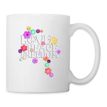 Retro Flower Power Type -- Love Peace Freedom 2 - Mug - white - Right