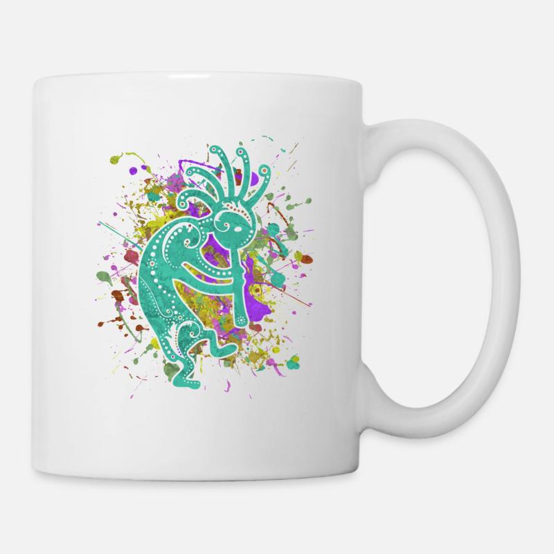 Amérindiens Kokopelli - Éclaboussures colorées 2 - Mug blanc - blanc