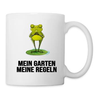 mein garten meine regeln frosch bei gartenarbeit - Tasse - Weiß - Rechts