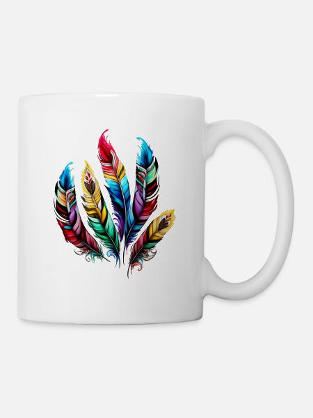 Bunte Federn Boho Ethno Style Muster Tribal Retro - Tasse - Weiß