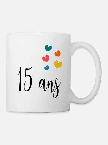 15 ANS. 15e ANNIVERSAIRE. ANNIVERSAIRE 15 ANS. 15 - Mug blanc - blanc