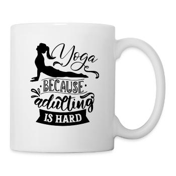 Yoga because adulting is hard - Mug - white - Right